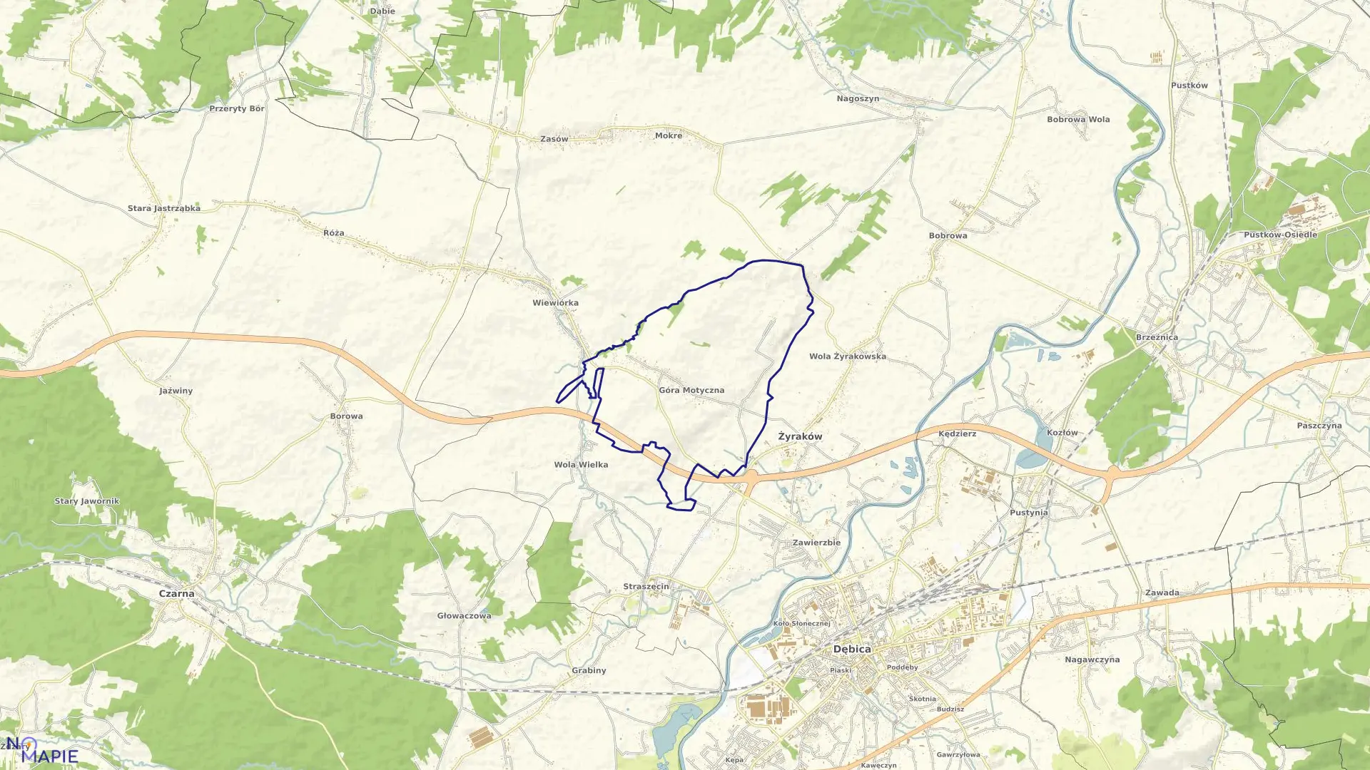 Mapa obrębu Góra Motyczna w gminie Żyraków