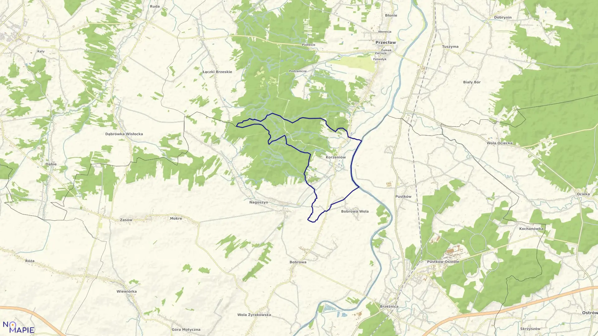 Mapa obrębu Korzeniów w gminie Żyraków