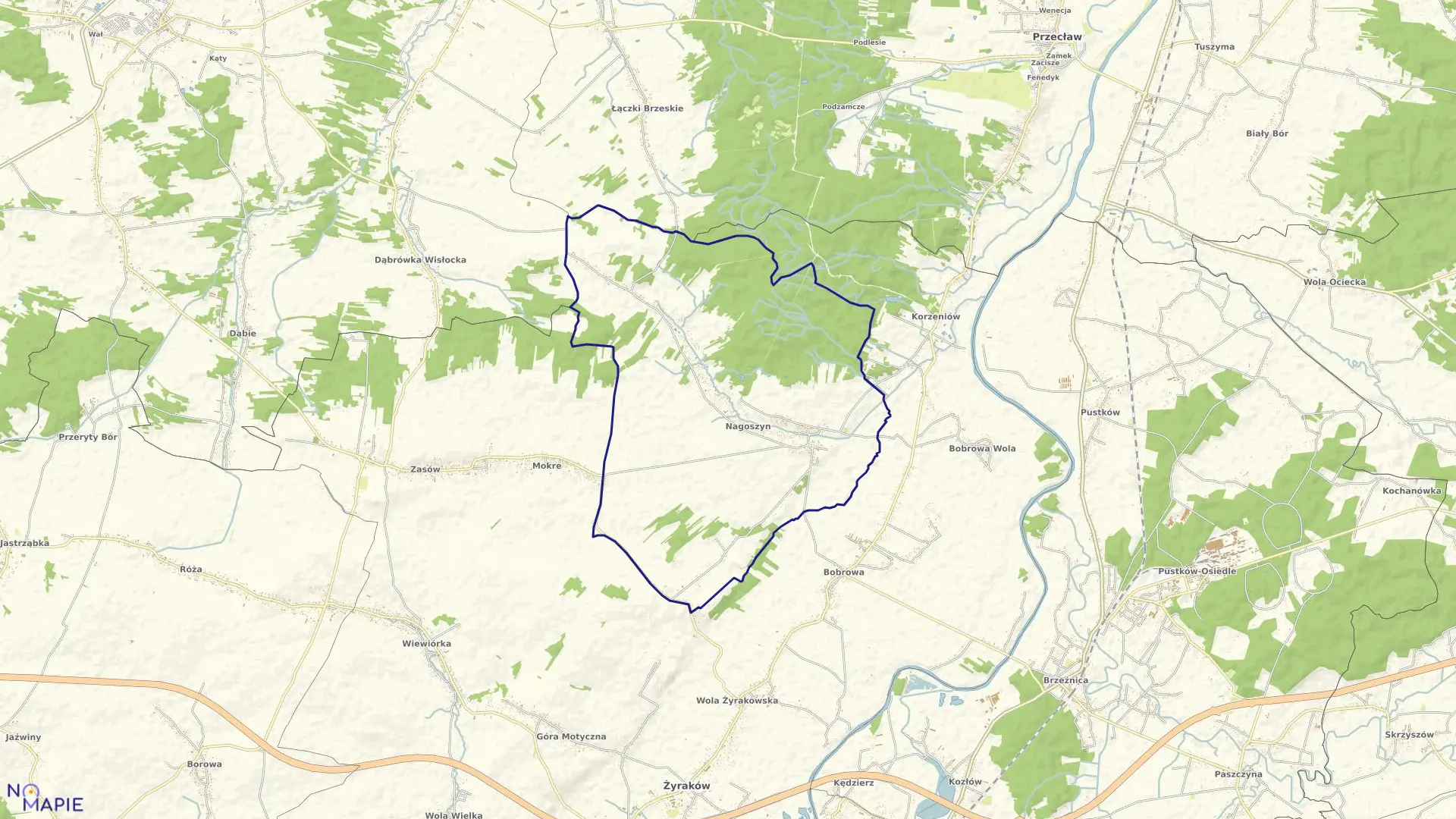 Mapa obrębu Nagoszyn w gminie Żyraków