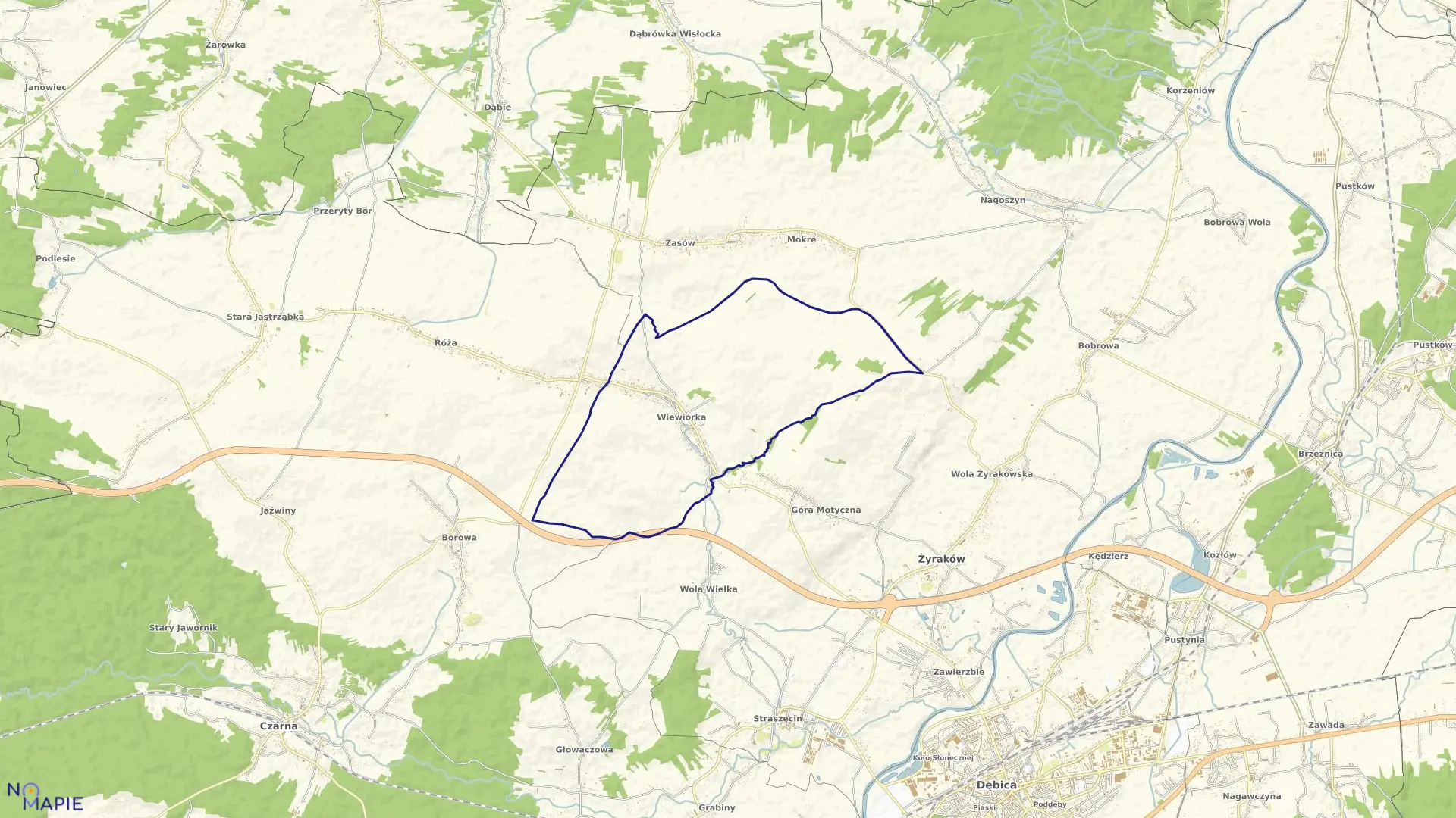 Mapa obrębu Wiewiórka w gminie Żyraków