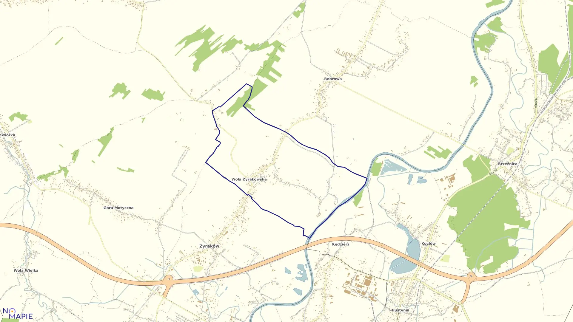 Mapa obrębu Wola Żyrakowska w gminie Żyraków