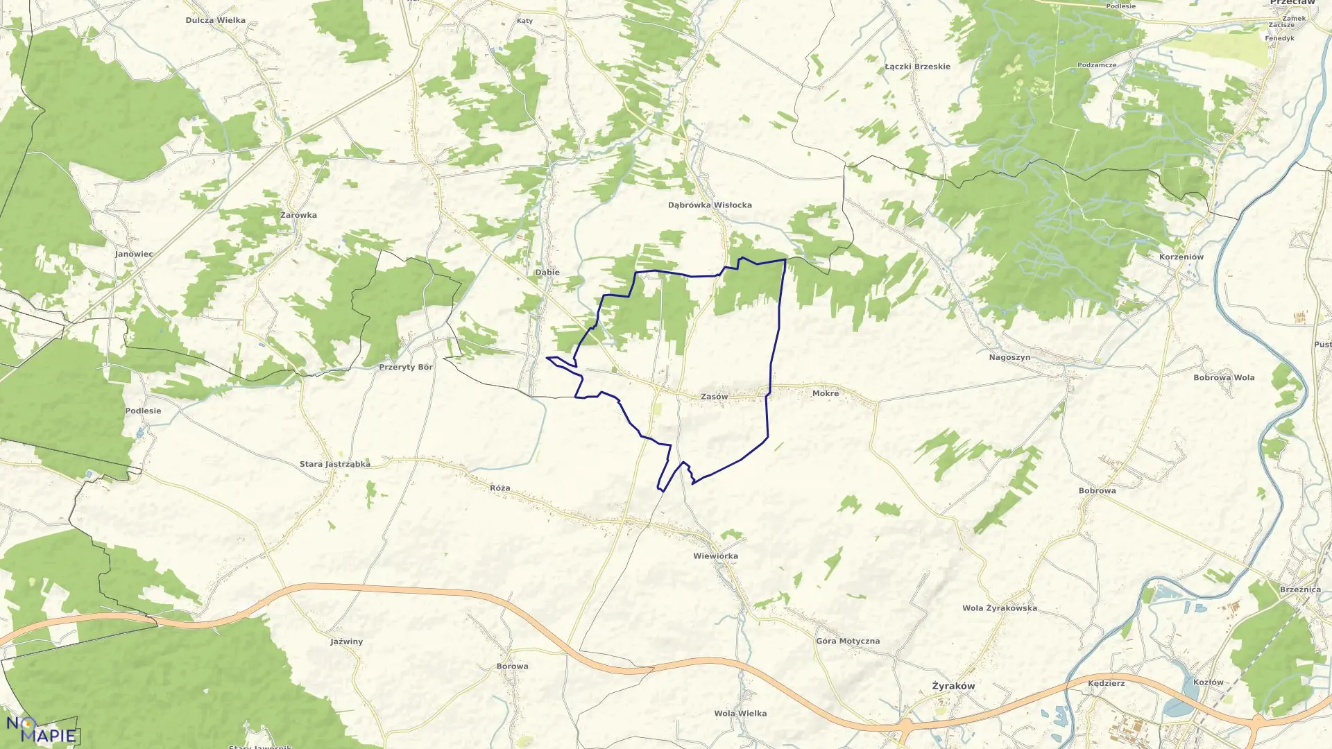 Mapa obrębu Zasów w gminie Żyraków